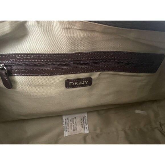 DKNY Town & Country Satchel Tote Bag Brown Monogram Faux Croc Trim NWT - Picture 4 of 5